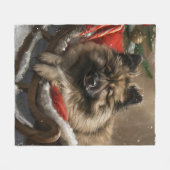 Couverture Polaire Chien Keeshond Noël Festif (Devant (Horizontal))