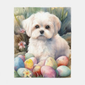 Couverture Polaire Chien maltais avec oeufs de Pâques vacances (Devant)