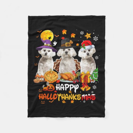 Couverture Polaire Chien maltais Joyeux Halloween Thanksgiving Joyeux (Devant)
