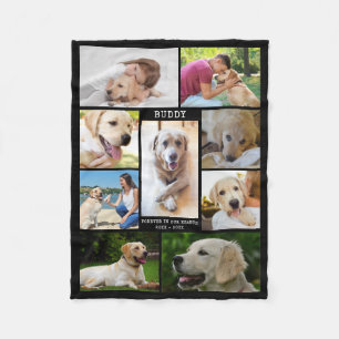 Couverture Polaire Chien Mémorial Photo Collage Nom Dates Noir