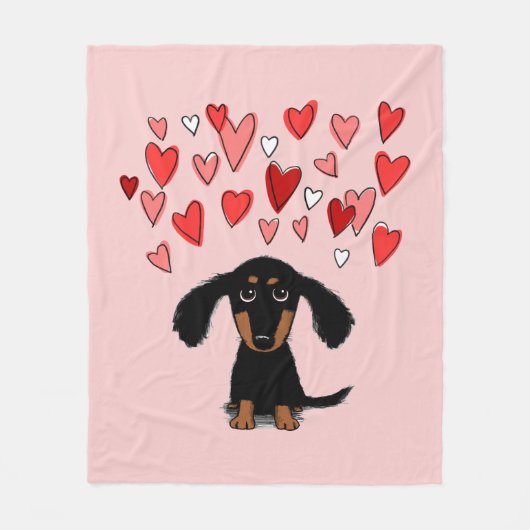Couverture Polaire Chien mignon Dachshund aux coeurs de Saint Valenti (Devant)