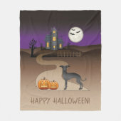 Couverture Polaire Chien mignon Noir Et Maison Hantée Halloween Hallo (Devant)