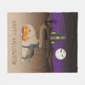 Couverture Polaire Chien mignon Noir Et Maison Hantée Halloween Hallo (Devant (Horizontal))