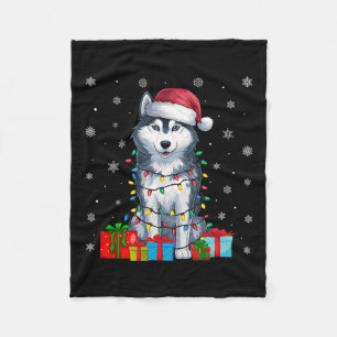 Couverture Polaire Chien moche Noël éclaire Santa Hat Chien sibérien