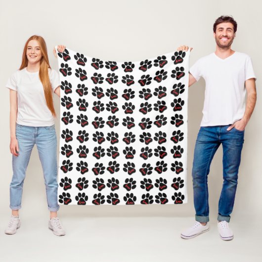 Couverture Polaire Chien pattes avec amour (En situation)