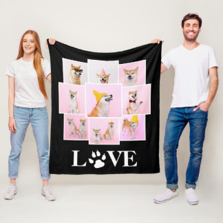 Couverture Polaire Chien Paw LOVE Personnalisé 9 Photo Collage