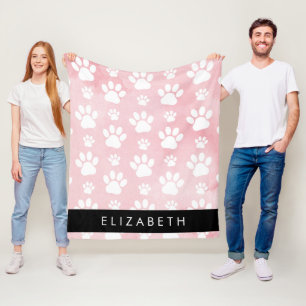 Couverture Polaire Chien Paws, White Paws, Aquarelles roses, Votre No