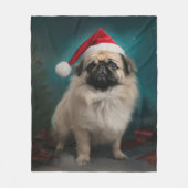 Couverture Polaire Chien pekingese pendant Noël de neige (Devant)