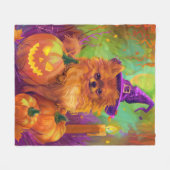 Couverture Polaire Chien Poméranien éffrayant Halloween sorcière et C (Devant (Horizontal))