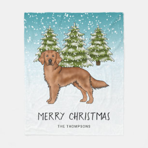 Couverture Polaire Chien Retriever doré rouge Noël enneigé bleu