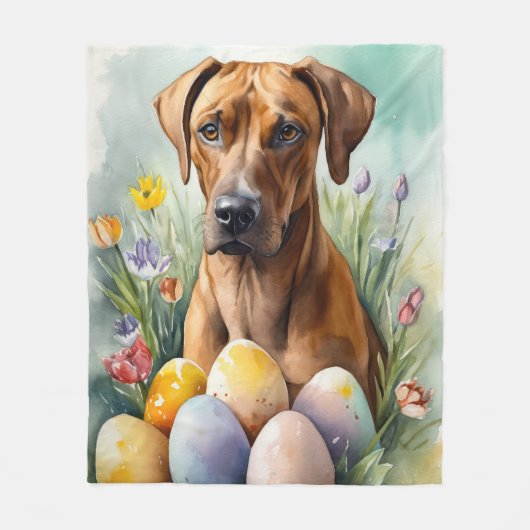 Couverture Polaire Chien Rhodesian Ridgeback avec oeufs de Pâques vac (Devant)