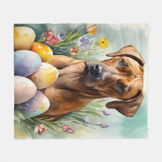 Couverture Polaire Chien Rhodesian Ridgeback avec oeufs de Pâques vac (Devant (Horizontal))