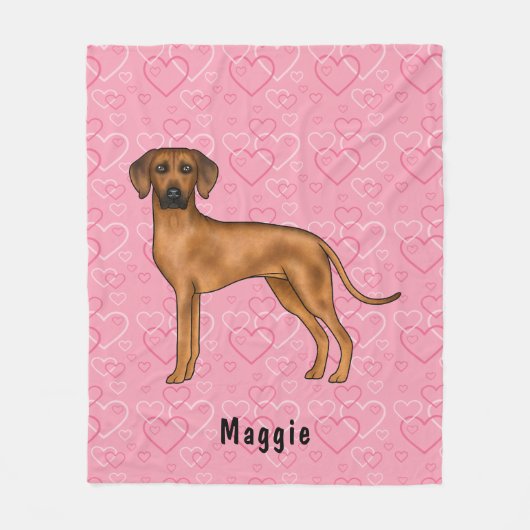 Couverture Polaire Chien Rhodesian Ridgeback Sur Coeurs Rose Avec Nom (Devant)
