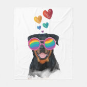 Couverture Polaire Chien Rottweiler avec coeurs Saint-Valentin (Devant)