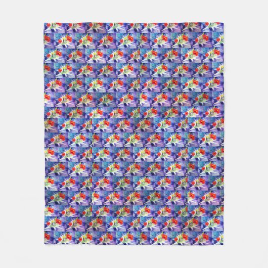 Couverture Polaire Chien Rouet Avec Fleurs, (Devant)