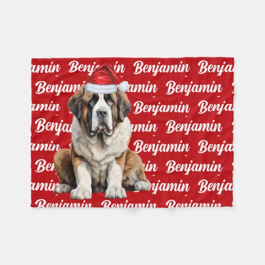 Couverture Polaire Chien Saint-Bernard avec motif de nom Noël (Devant (Horizontal))