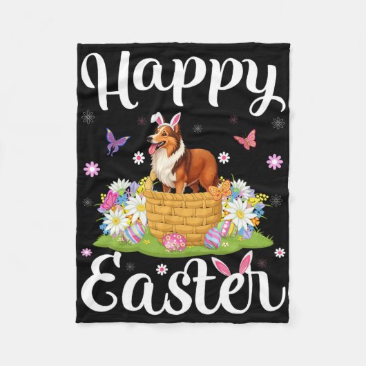 Couverture Polaire Chien Sheltie Joyeuses Pâques Chasse aux œufs Lapi (Devant)