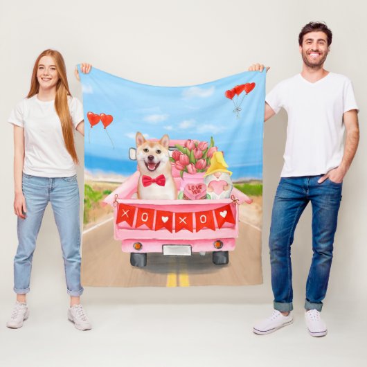 Couverture Polaire Chien Shiba Inu Valentine's Day Truck (En situation)