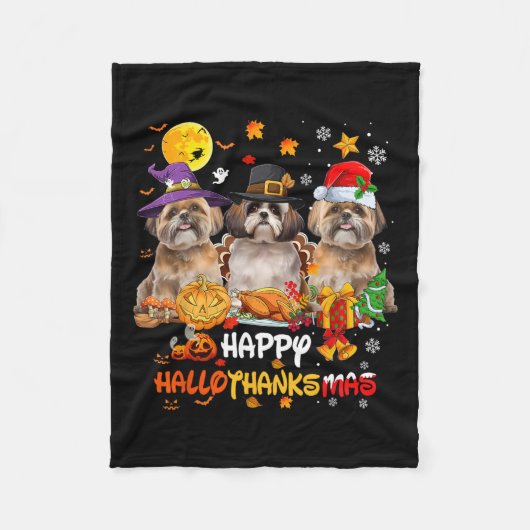 Couverture Polaire Chien Shih Tzu Joyeux Halloween Thanksgiving Joyeu (Devant)