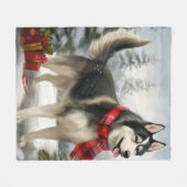 Couverture Polaire Chien sibérien Husky à Noël de neige (Devant (Horizontal))