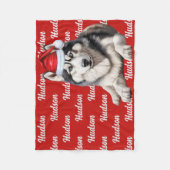 Couverture Polaire Chien sibérien Husky avec nom Motif de Noël (Devant)