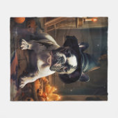 Couverture Polaire Chien-taureau Citrouille Halloween effrayant (Devant (Horizontal))