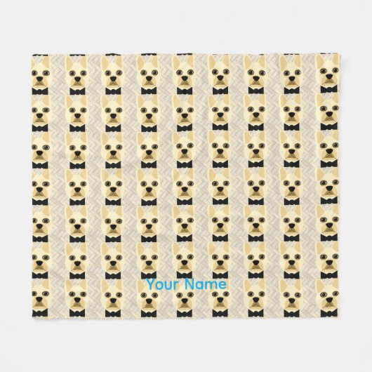 Couverture Polaire Chien-taureau français avec Bowtie, Herringbone be (Devant (Horizontal))