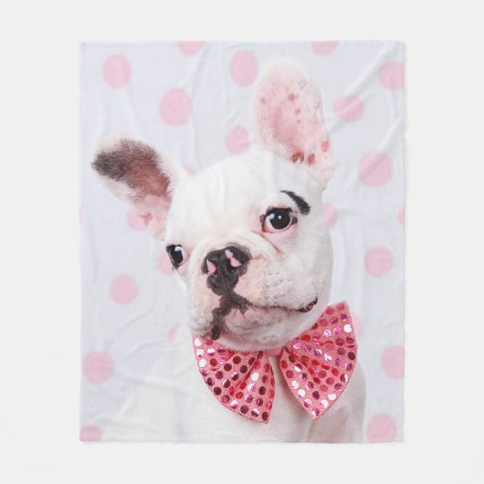 Couverture Polaire Chien-taureau français avec Cravate de Bow (Devant)