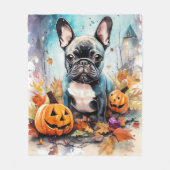 Couverture Polaire Chien-taureau français d'Halloween avec la peur Ci (Devant)