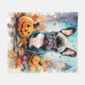 Couverture Polaire Chien-taureau français d'Halloween avec la peur Ci (Devant (Horizontal))
