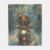Couverture Polaire Chien teckel à moto Noël (Devant)