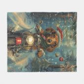 Couverture Polaire Chien teckel à moto Noël (Devant (Horizontal))