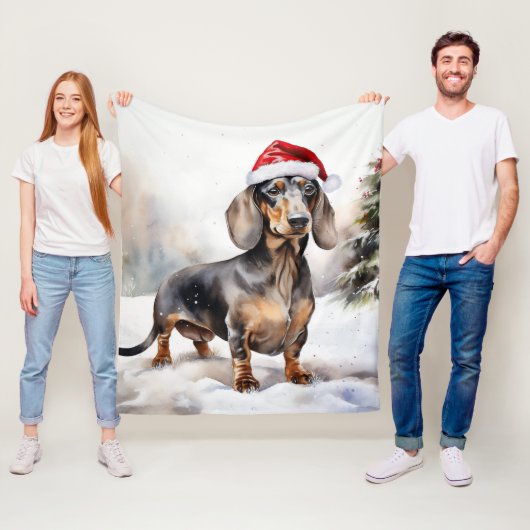 Couverture Polaire Chien teckel dans la neige Noël (En situation)