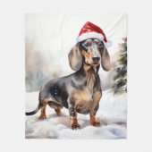Couverture Polaire Chien teckel dans la neige Noël (Devant)