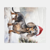 Couverture Polaire Chien teckel dans la neige Noël (Devant (Horizontal))