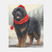 Couverture Polaire Chien tibétain mastiff à Noël de neige (Devant)