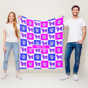 Couverture Polaire Chien Tzu Shih & Paw Hot Pink et Blue