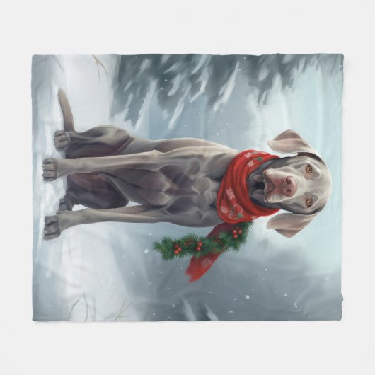 Couverture Polaire Chien Weimaraner à Noël de neige (Devant (Horizontal))