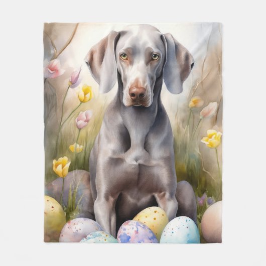 Couverture Polaire Chien Weimaraner avec oeufs de Pâques vacances (Devant)