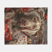 Couverture Polaire Chien Weimaraner Noël Fêtard (Devant (Horizontal))