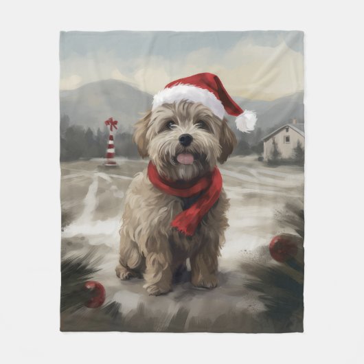 Couverture Polaire Chien Yorkipod en Noël de neige (Devant)