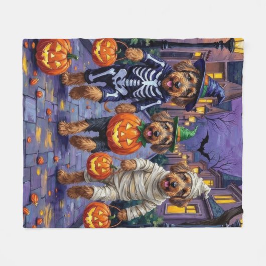Couverture Polaire Chiens Airedale Terrier Trick-or-Treating Hallowee (Devant (Horizontal))