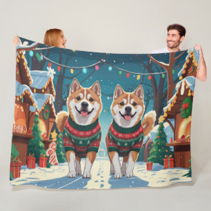 Couverture Polaire Chiens Akita Noël Neige Fêtes