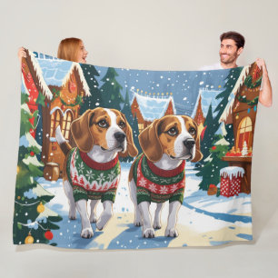 Couverture Polaire Chiens Beagle Noël Neige Fêtes