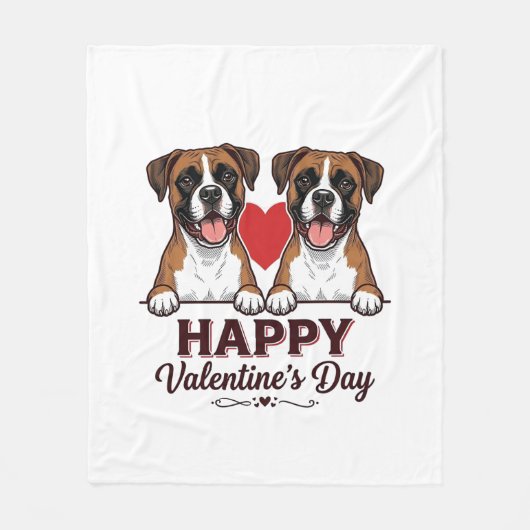 Couverture Polaire Chiens Boxer Joyeuse Saint-Valentin Vintage (Devant)