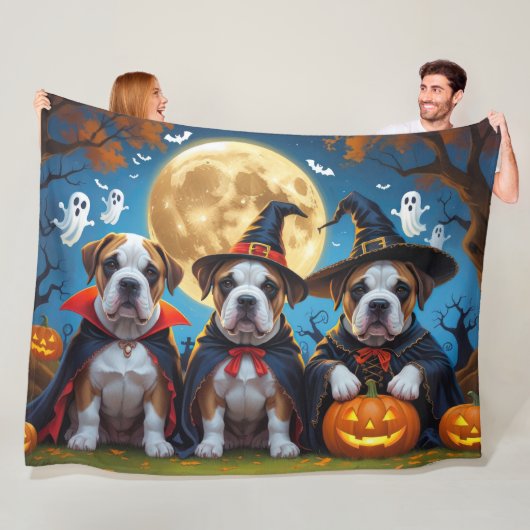 Couverture Polaire Chiens Bullmastiff Citrouille Halloween Drôle (En situation)