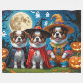 Couverture Polaire Chiens Chin Japonais Citrouille Halloween drôle (Devant (Horizontal))