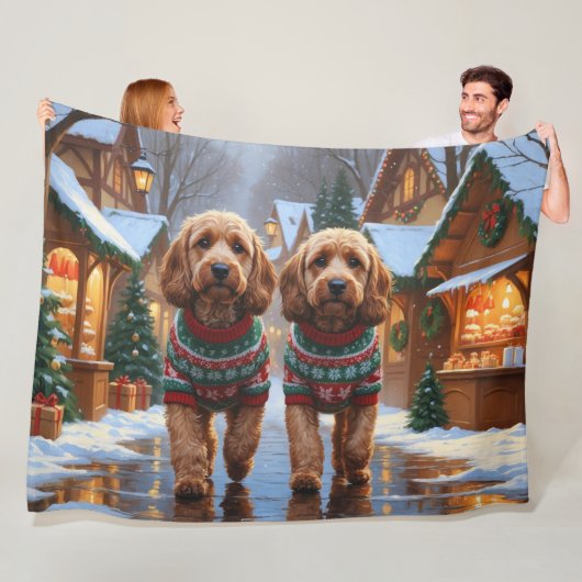 Couverture Polaire Chiens Cockapoo Noël Neige Fêtes (En situation)
