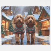 Couverture Polaire Chiens Cockapoo Noël Neige Fêtes (Devant (Horizontal))