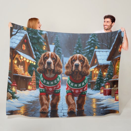 Couverture Polaire Chiens Cocker Spaniel Noël Neige Fêtes (En situation)
